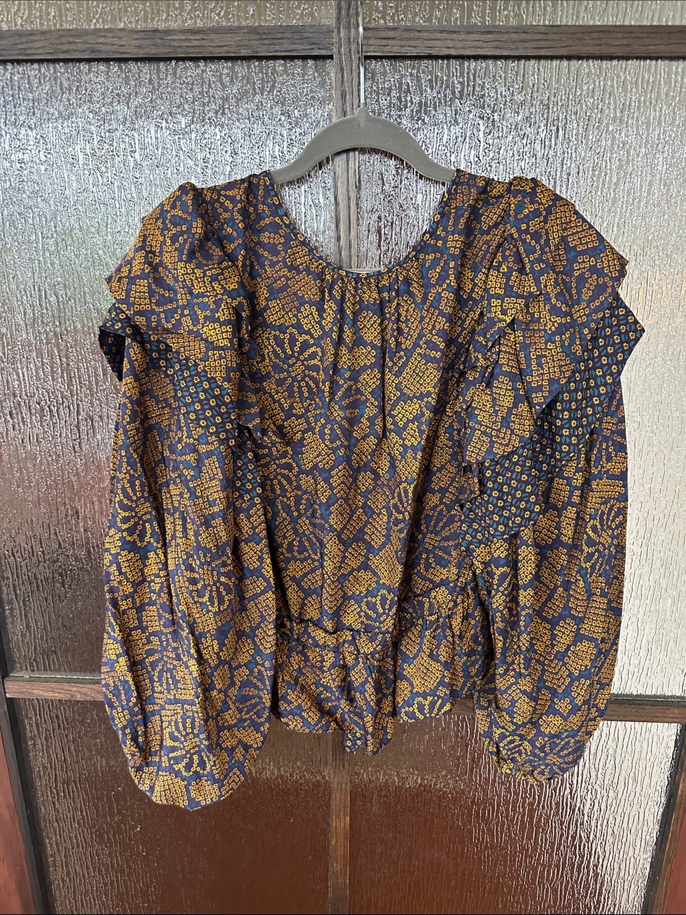 Ulla Johnson Indra Blouse Woven Puff-Sleeve Peplum Top in Navy Sz 10 - Picture 8 of 10